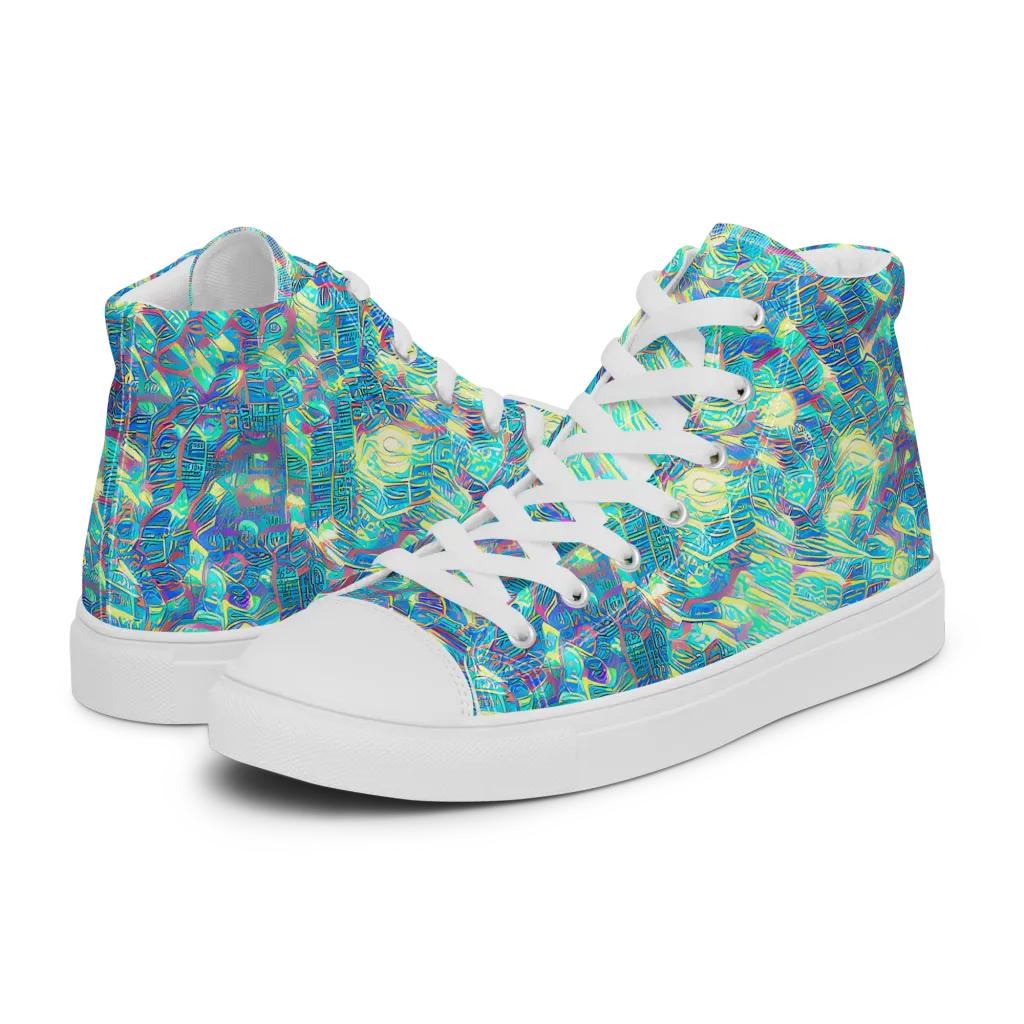 Neon Cartography on Women's High Top Canvas Shoes — Left