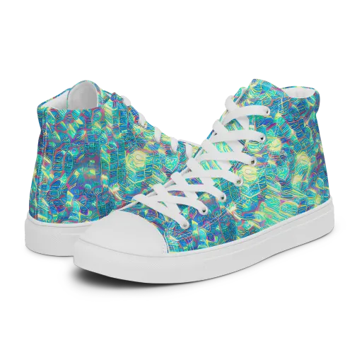 Neon Cartography on a Women's High Top Canvas Shoes