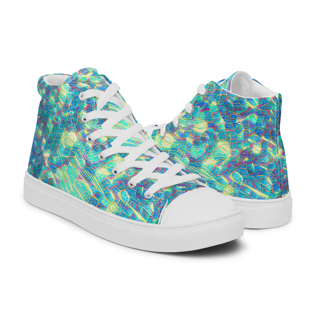 Neon Cartography on Women's High Top Canvas Shoes — Right