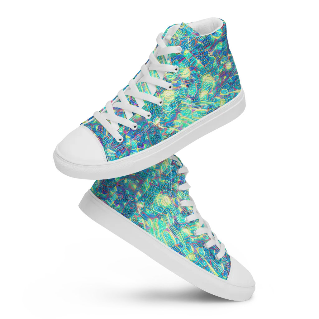 Neon Cartography on Women's High Top Canvas Shoes — Front