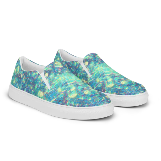 Neon Cartography on a Men's Slip-On Canvas Shoes