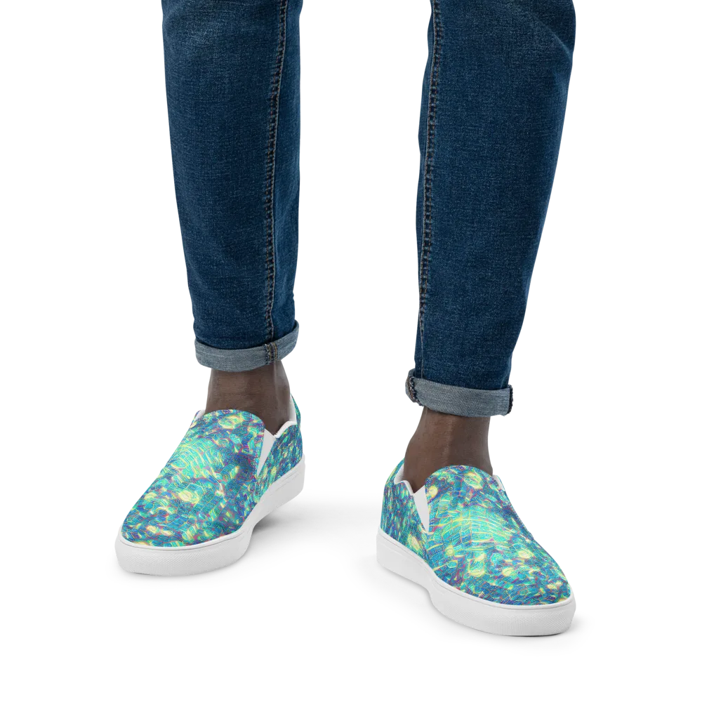 Neon Cartography on Men's Slip-On Canvas Shoes — Front