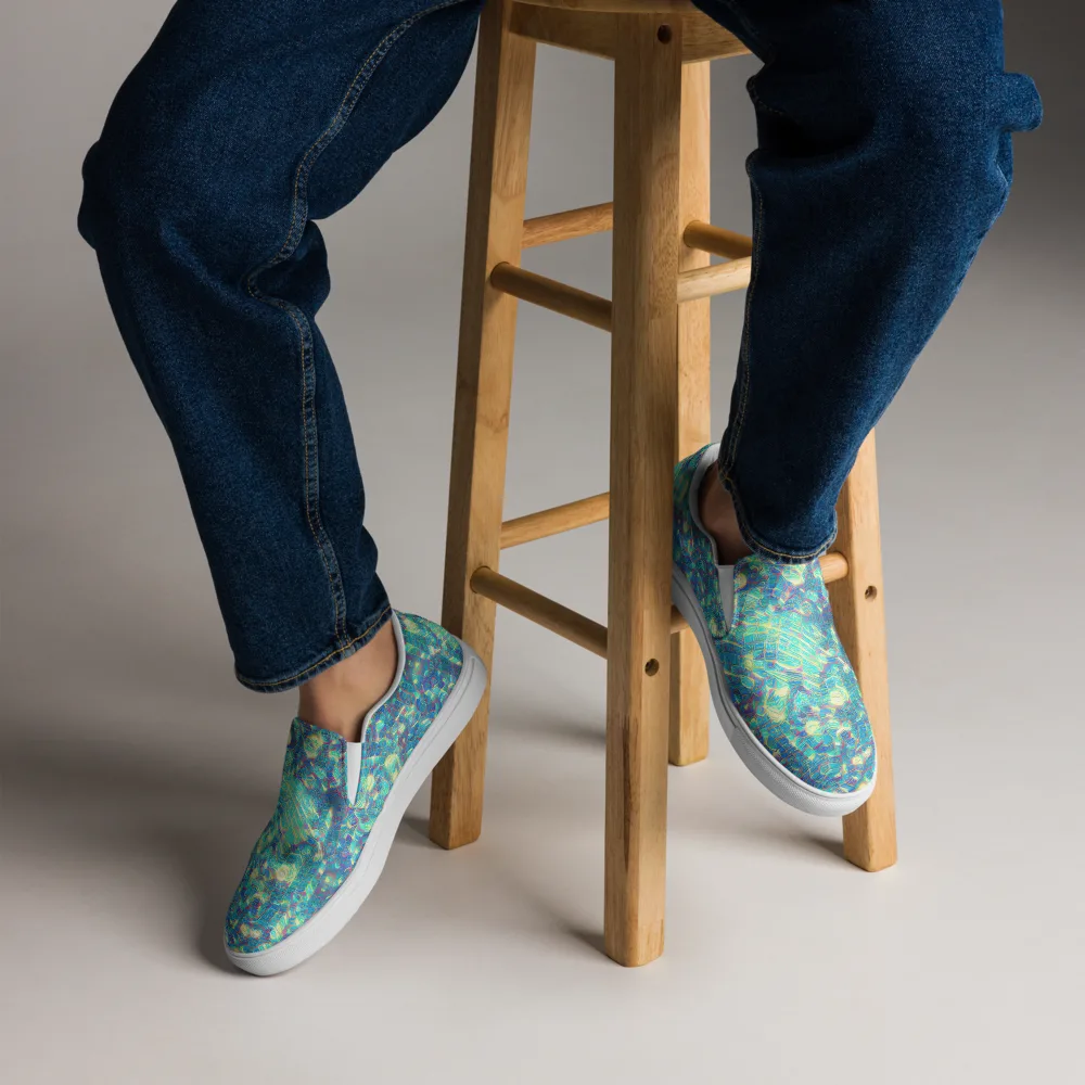 Neon Cartography on Men's Slip-On Canvas Shoes — Front