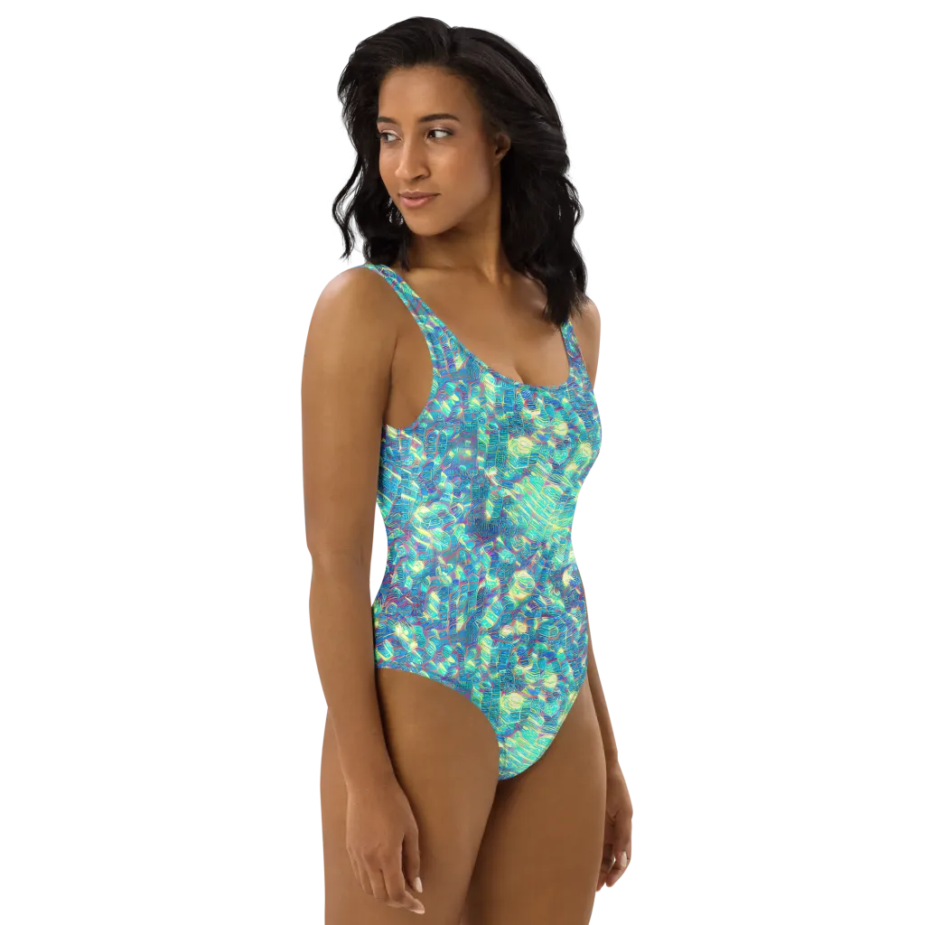 Neon Cartography on One-Piece Swimsuit — Right