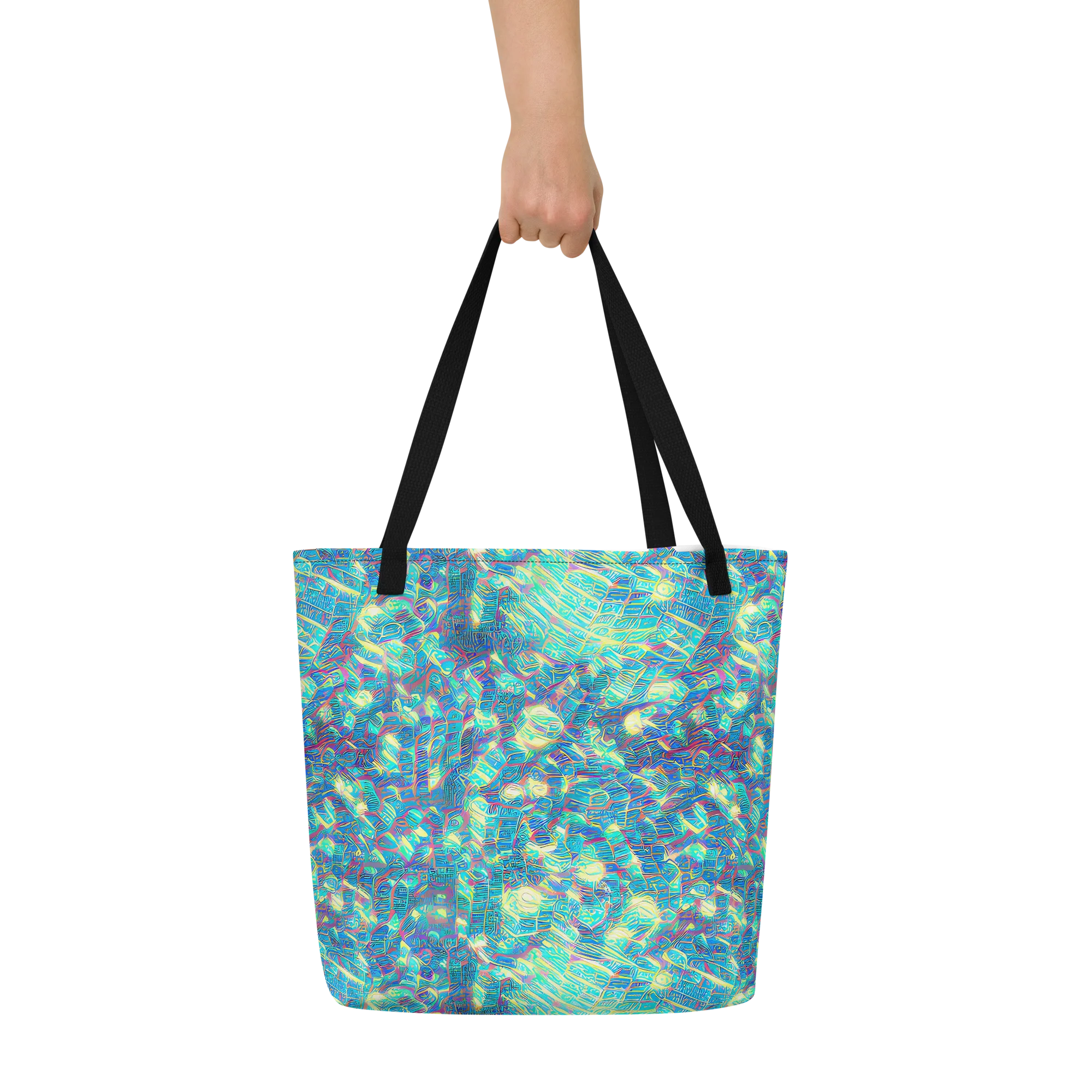 Neon Cartography on Large Tote Bag W/ Pocket — Front