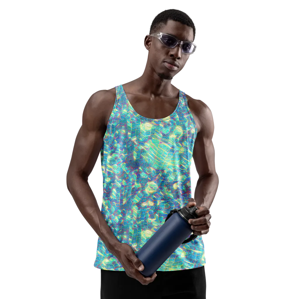 Neon Cartography on Men's Tank Top — Front