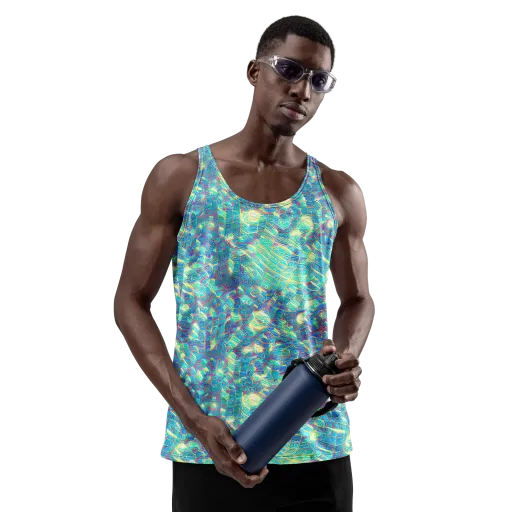 Neon Cartography on a Men's Tank Top