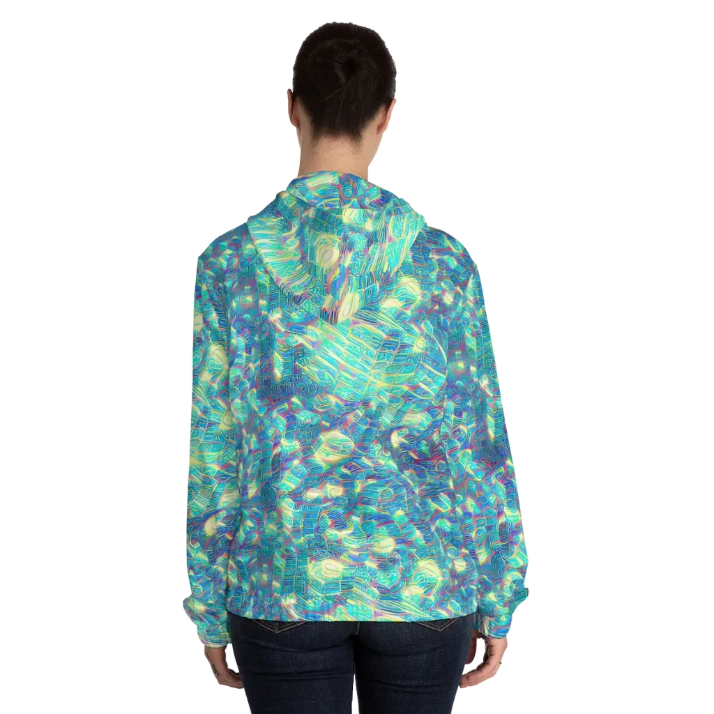Neon Cartography on Women's Full-Zip Hoodie — Back On Person
