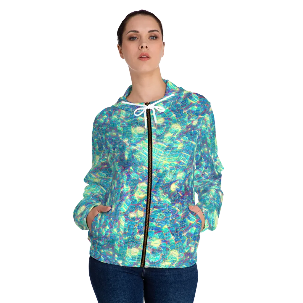 Neon Cartography on Women's Full-Zip Hoodie — Front On Person