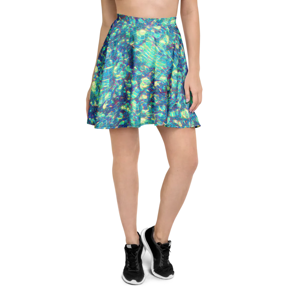 Neon Cartography on Skater Skirt — Front