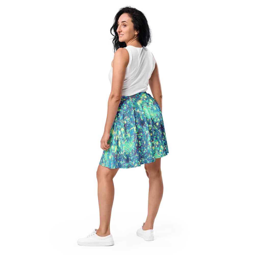 Neon Cartography on Skater Skirt — Back