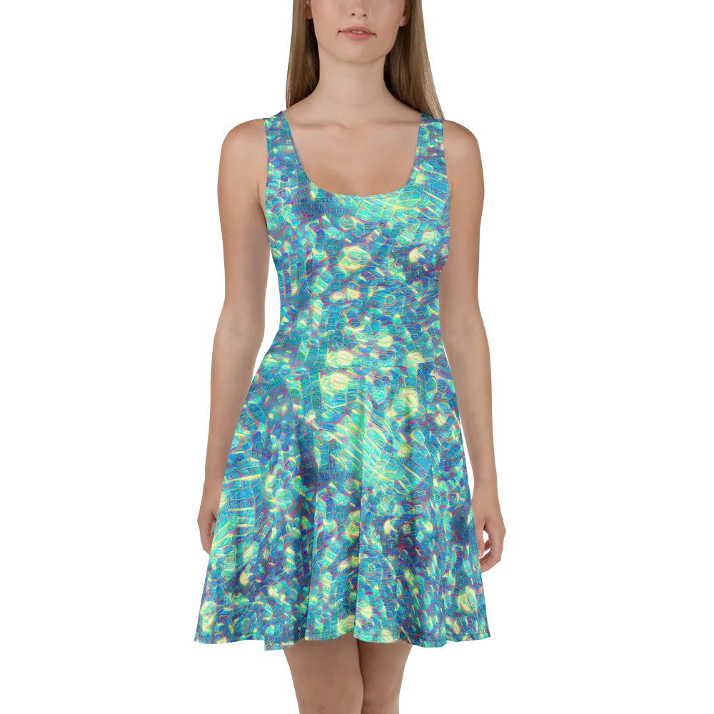 Neon Cartography on Skater Dress — Front
