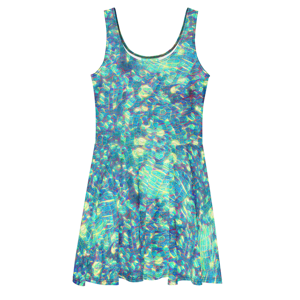 Neon Cartography on Skater Dress — Front