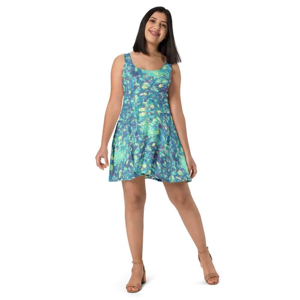 Neon Cartography on Skater Dress — Front