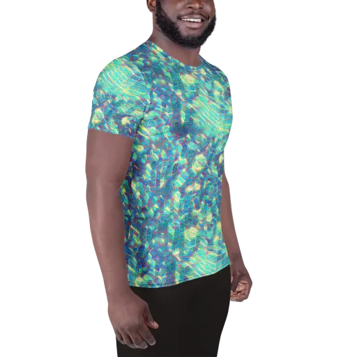 Neon Cartography on a Men's Athletic T-Shirt