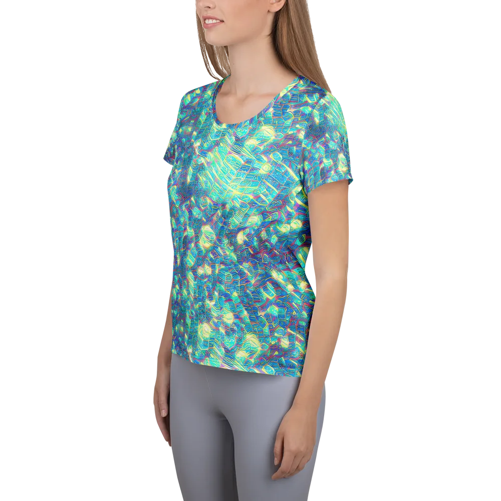 Neon Cartography on Women's Athletic T-Shirt — Left