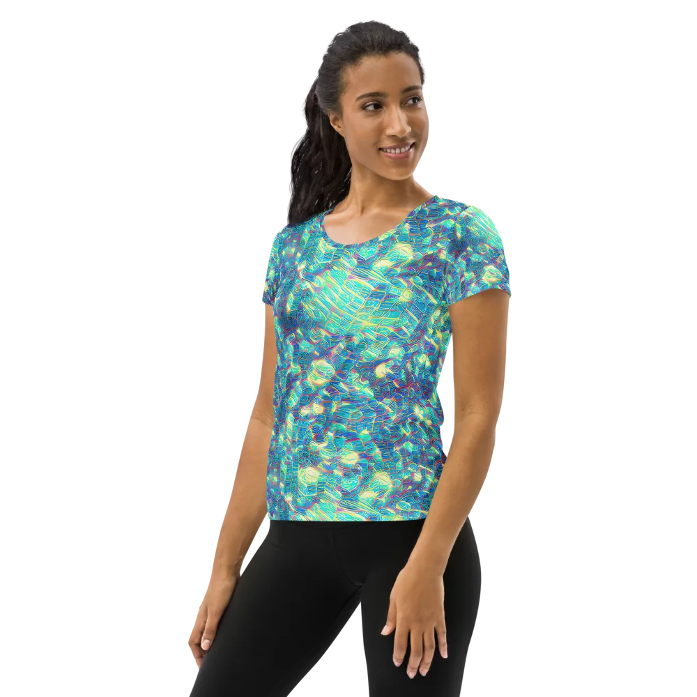 Neon Cartography on Women's Athletic T-Shirt — Left