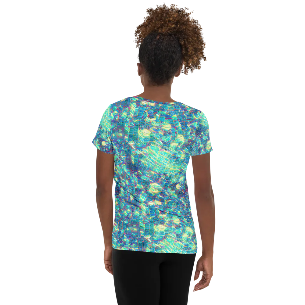 Neon Cartography on Women's Athletic T-Shirt — Back
