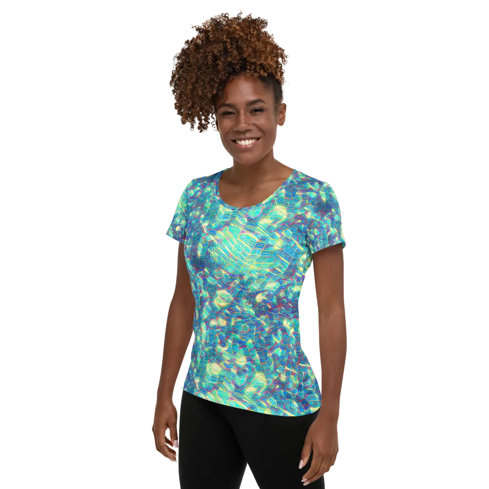 Neon Cartography on Women's Athletic T-Shirt — Left