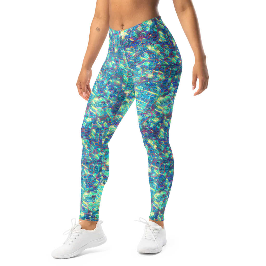 Neon Cartography on Leggings — Left Front