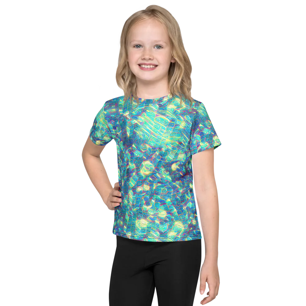 Neon Cartography on Kids Crew Neck T-Shirt — Front