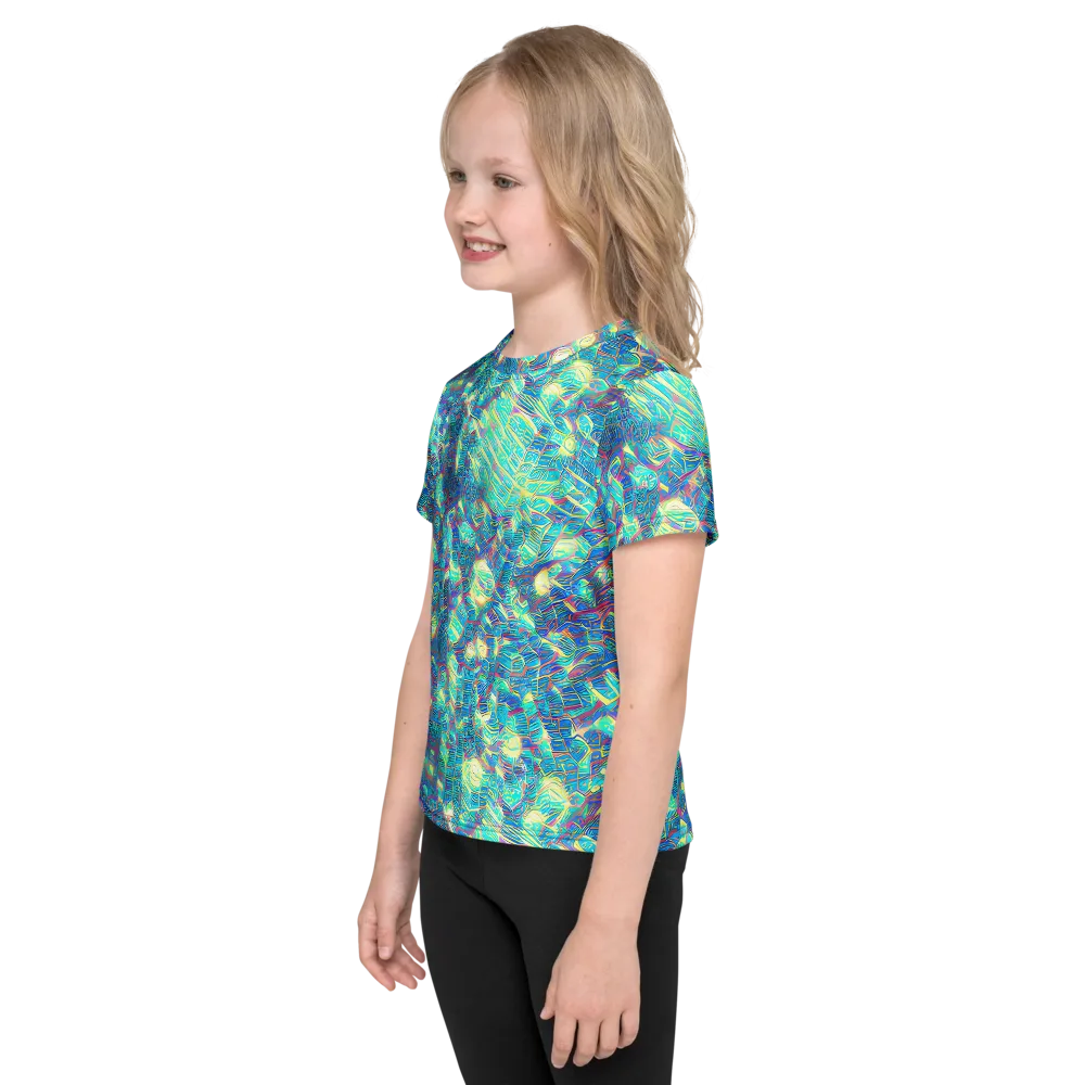 Neon Cartography on Kids Crew Neck T-Shirt — Left