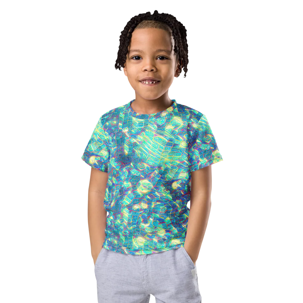 Neon Cartography on Kids Crew Neck T-Shirt — Front