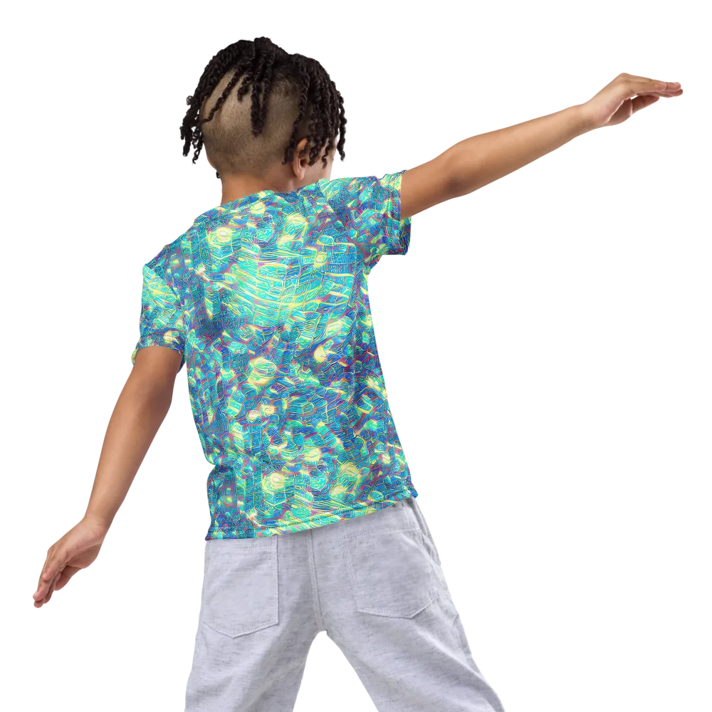 Neon Cartography on Kids Crew Neck T-Shirt — Back