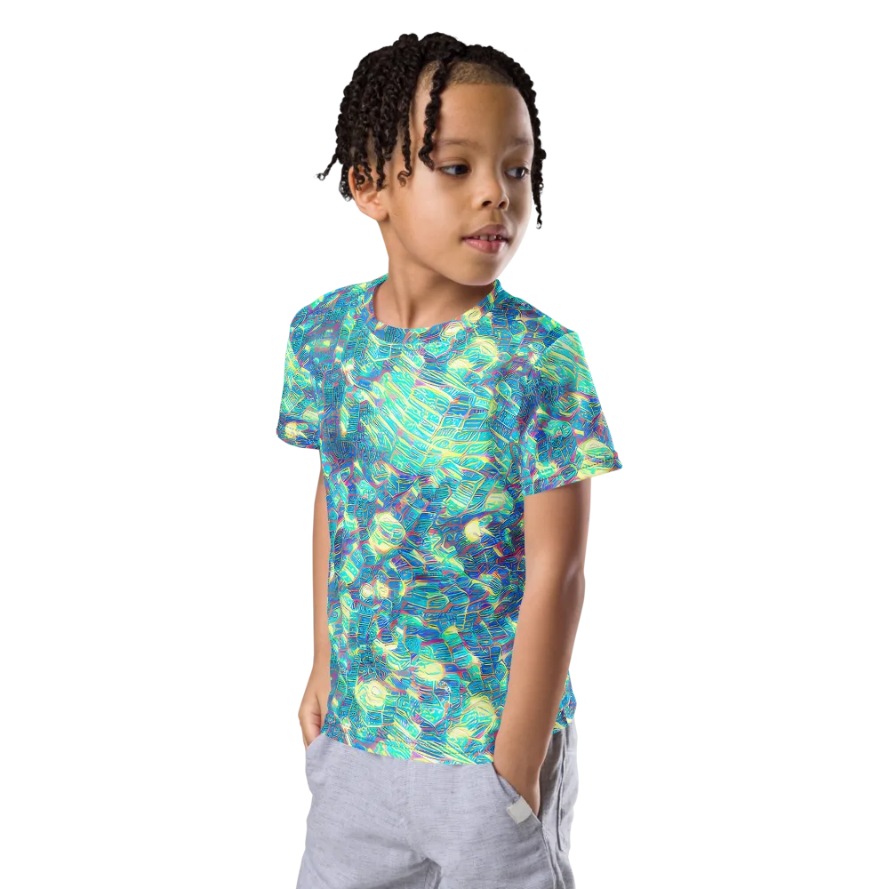 Neon Cartography on Kids Crew Neck T-Shirt — Left Front