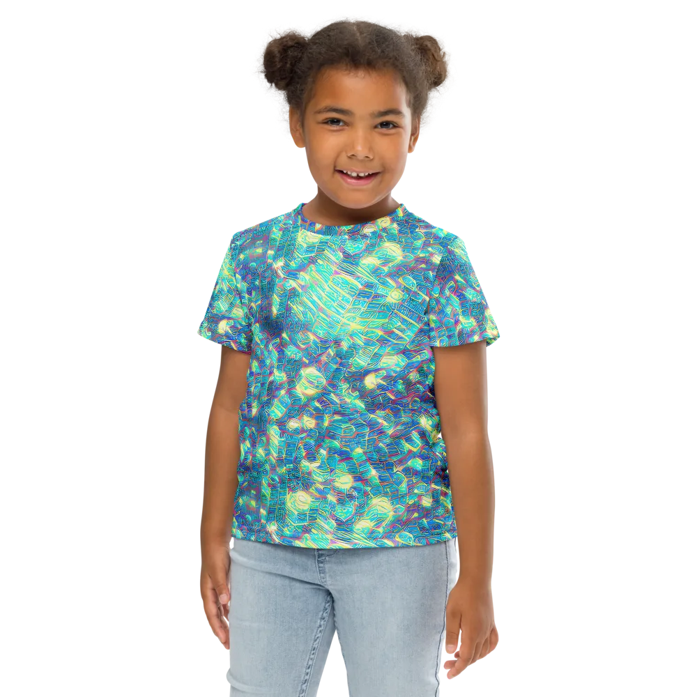 Neon Cartography on Kids Crew Neck T-Shirt — Front