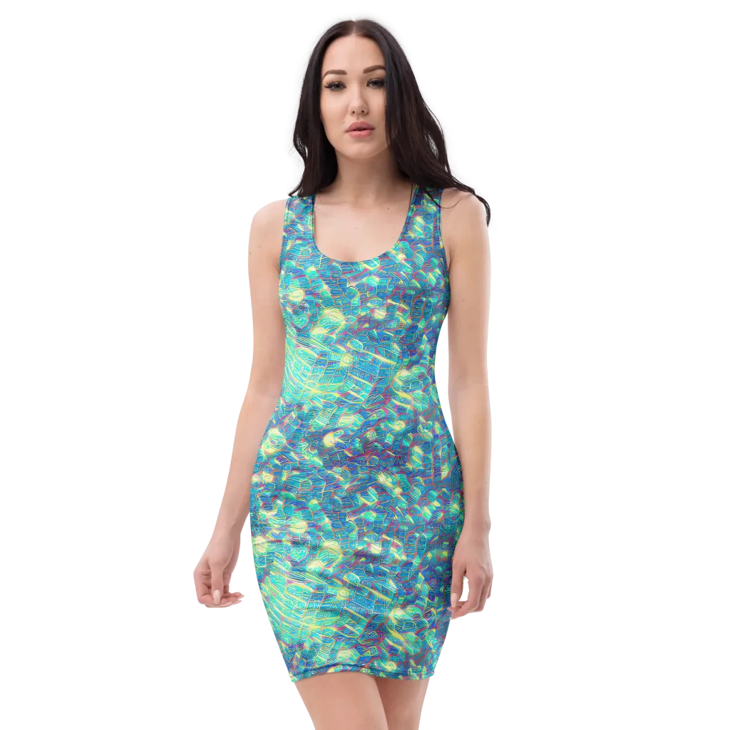 Neon Cartography on Bodycon Dress — Front