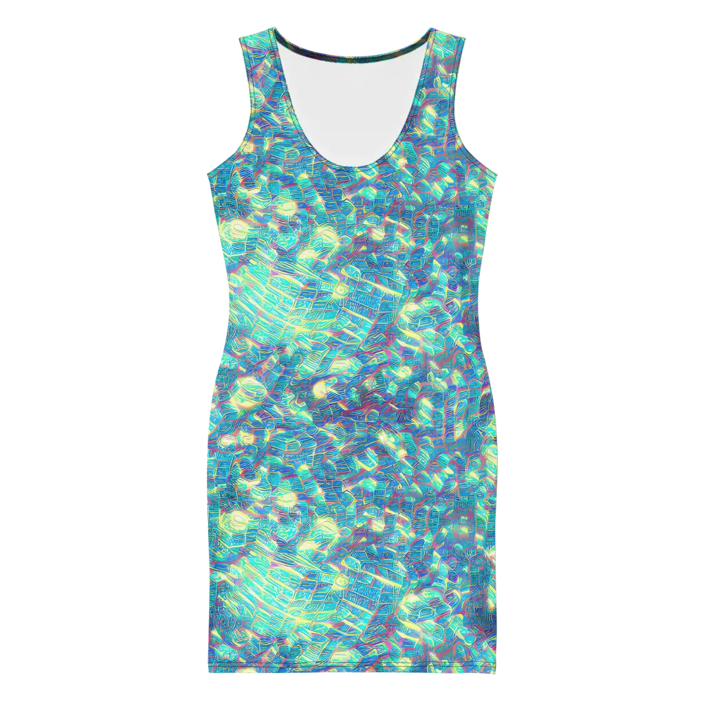 Neon Cartography on Bodycon Dress — Front