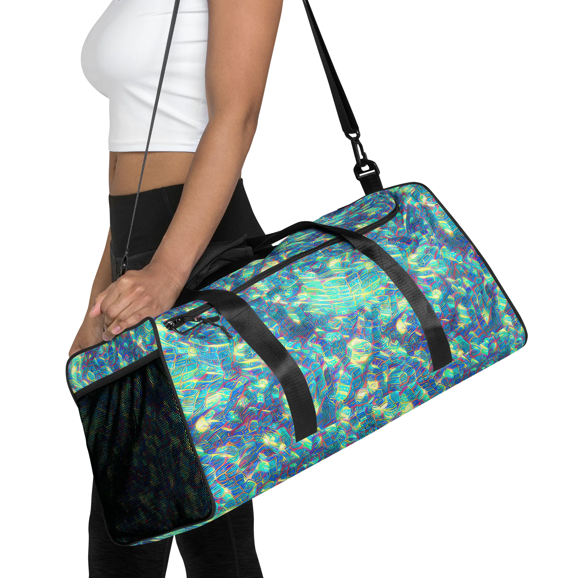 Neon Cartography on Duffle Bag — Front