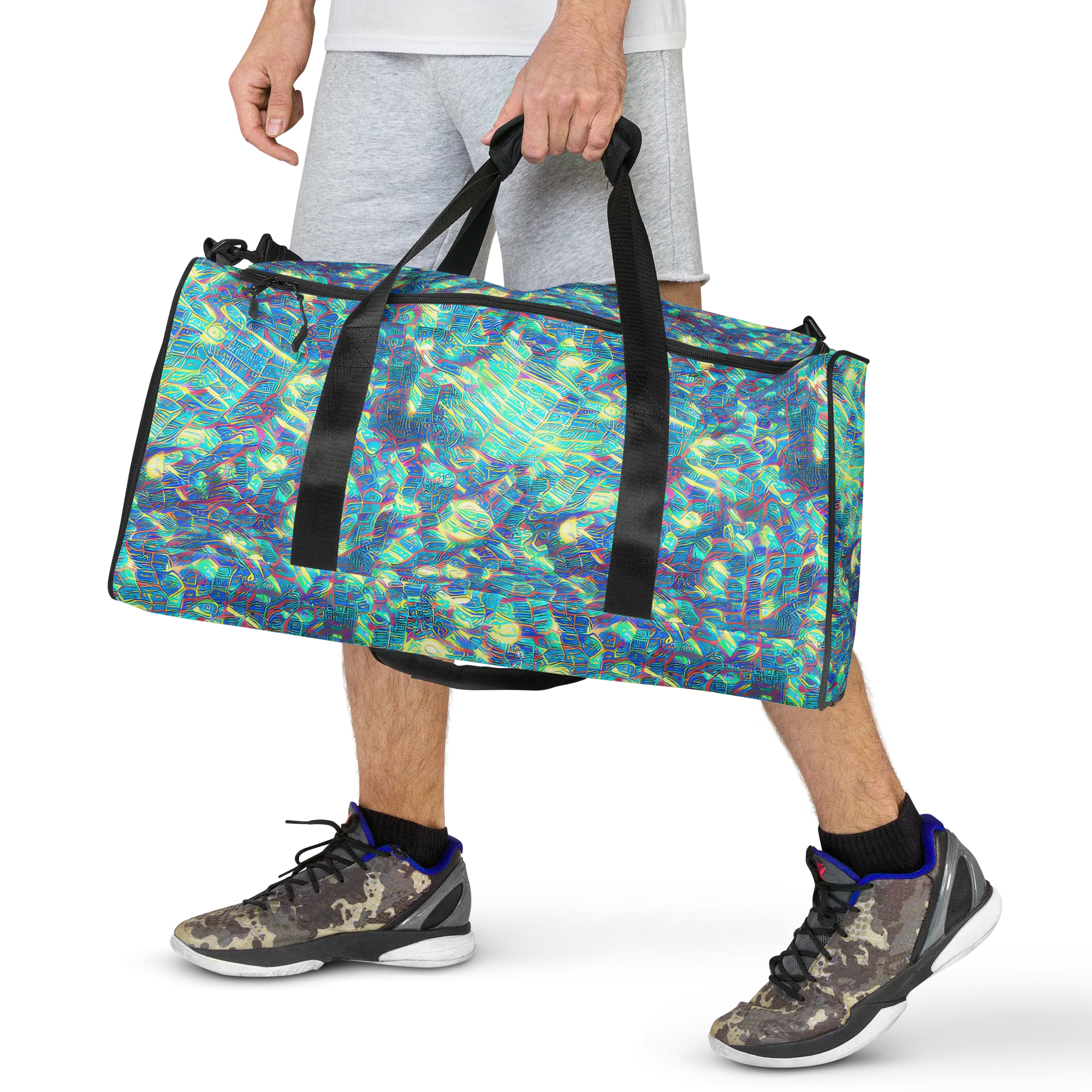 Neon Cartography on Duffle Bag — Front