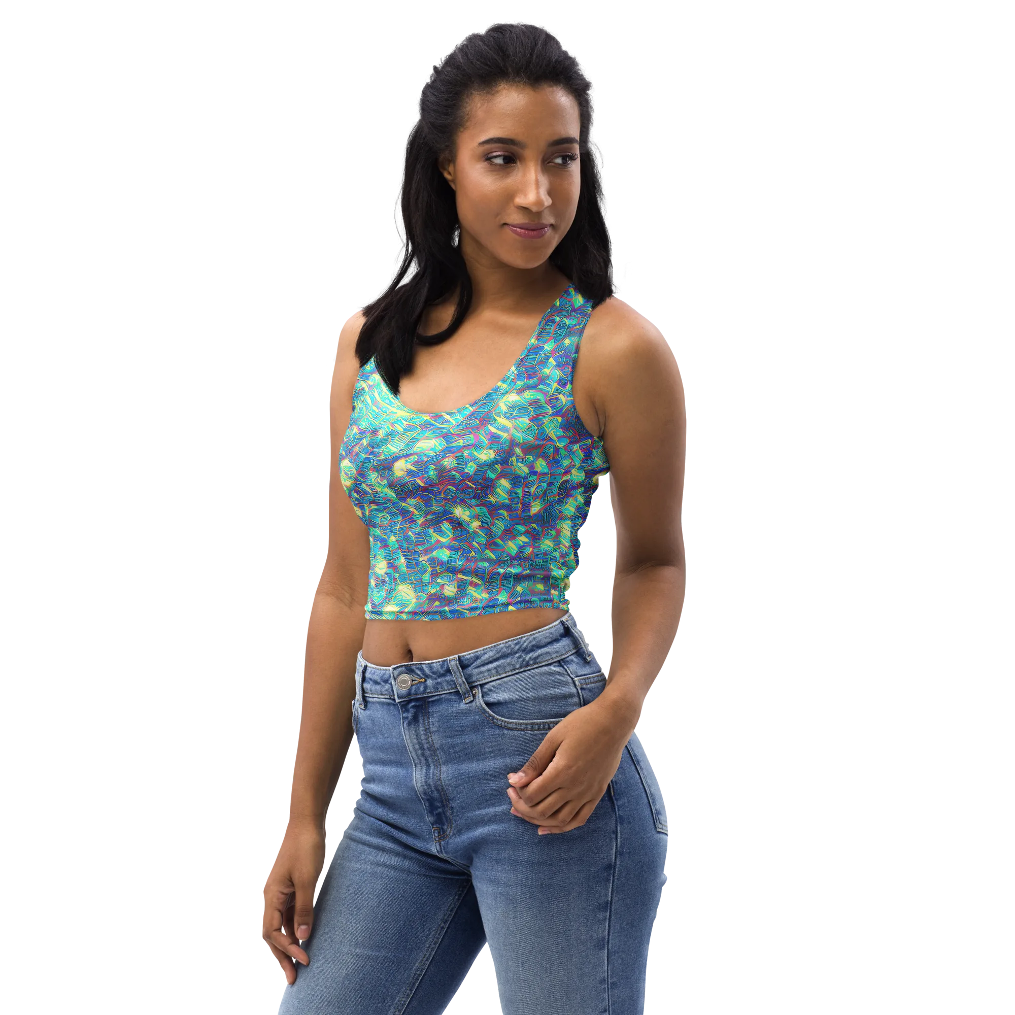Neon Cartography on Crop Top — Left Front