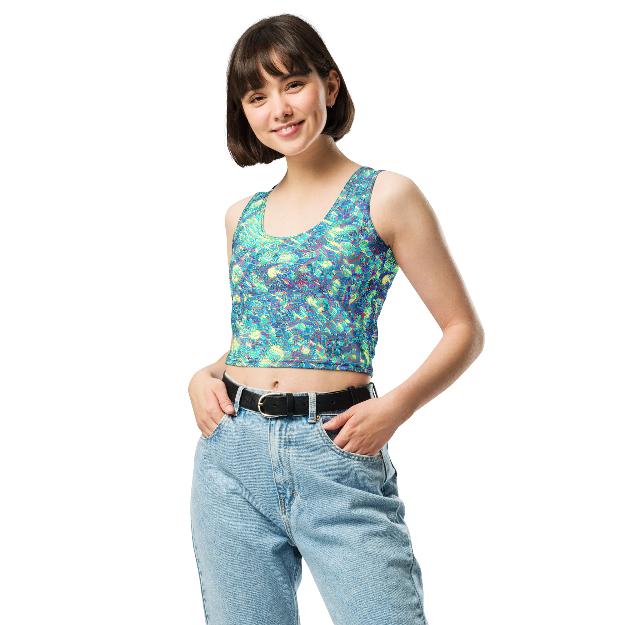 Neon Cartography on Crop Top — Front