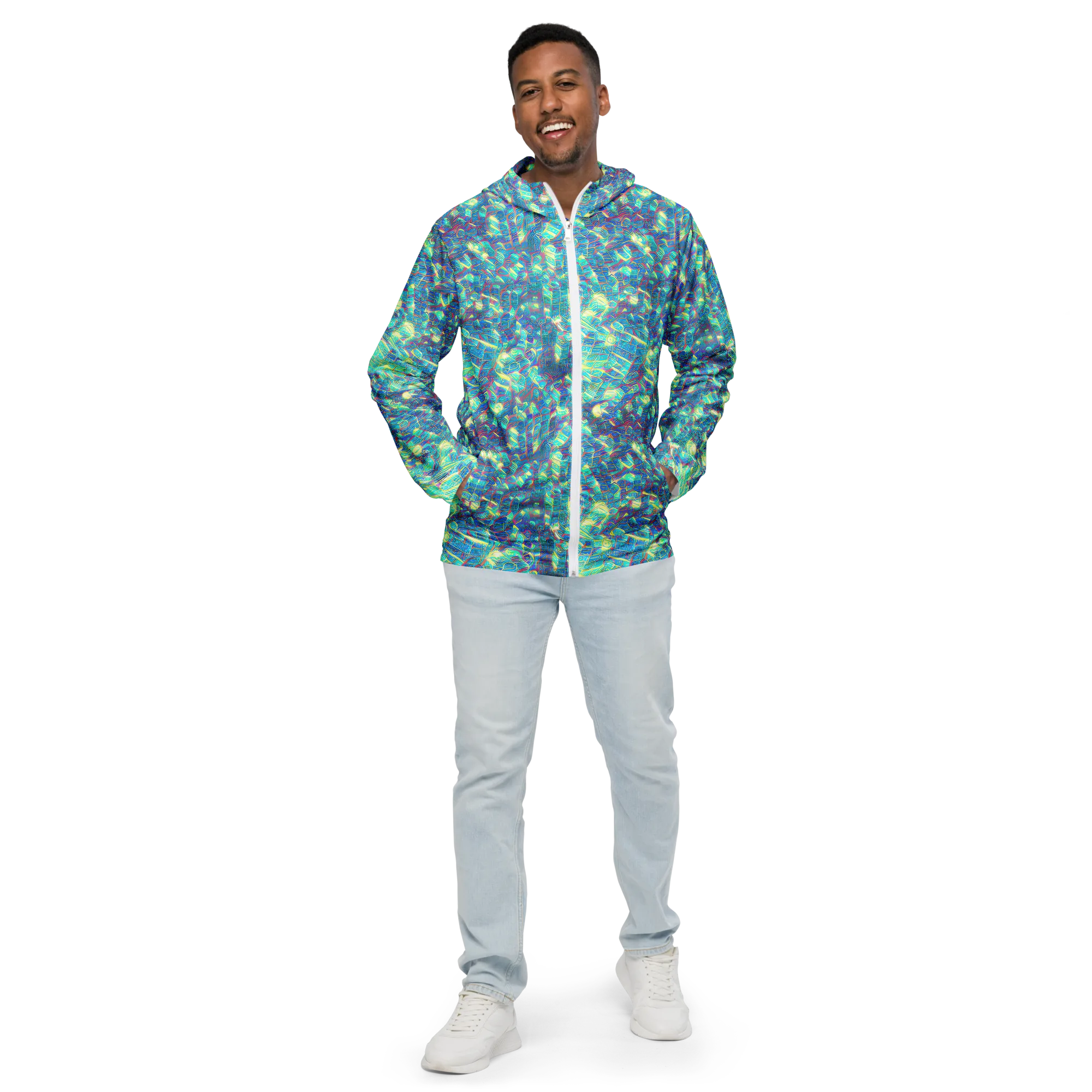 Neon Cartography on Men's Windbreaker — Front