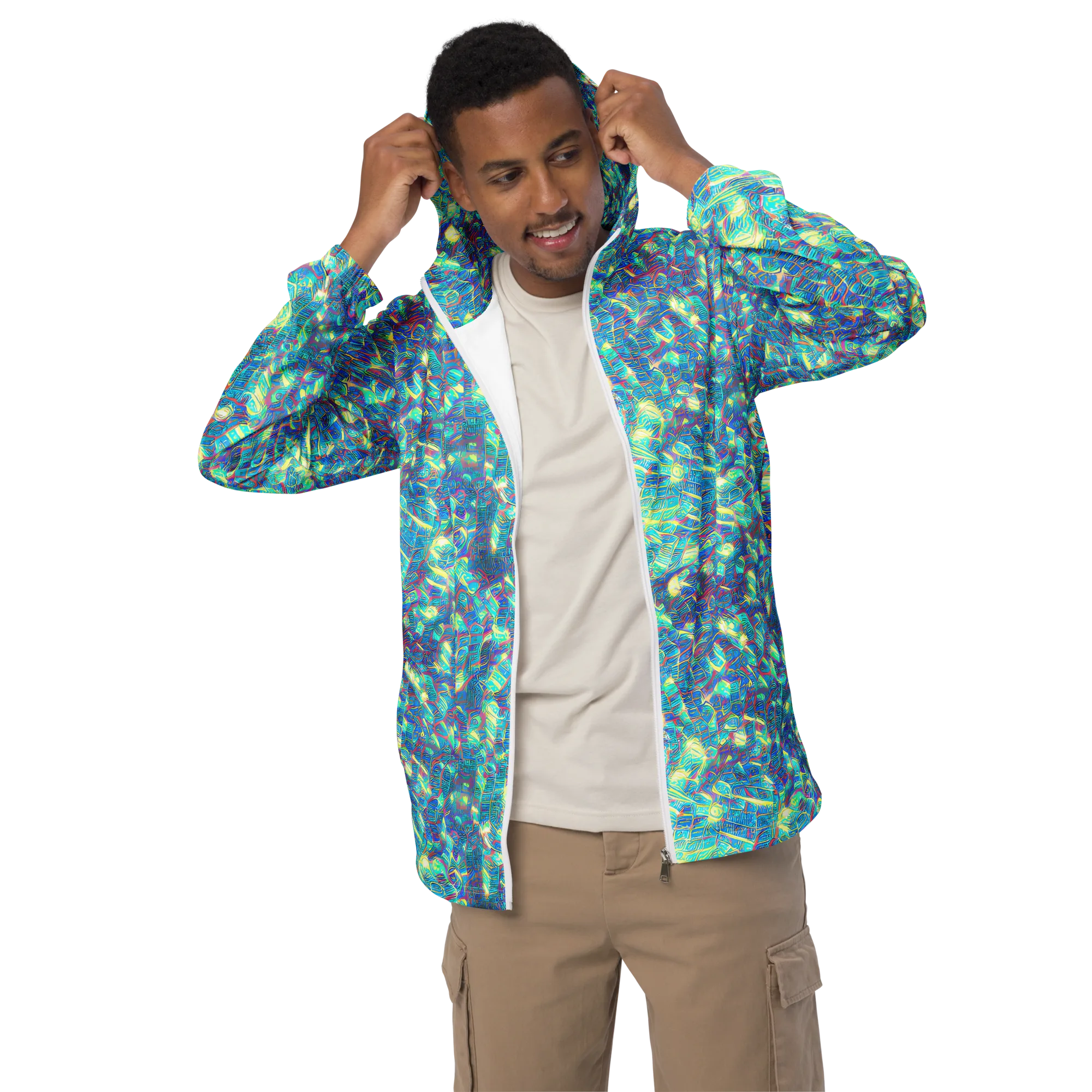 Neon Cartography on Men's Windbreaker — Front