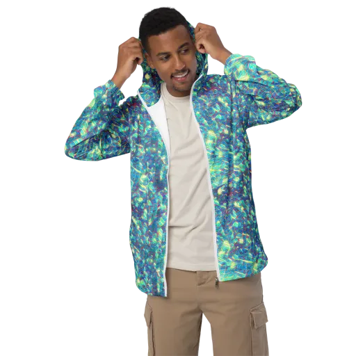 Neon Cartography on a Men's Windbreaker