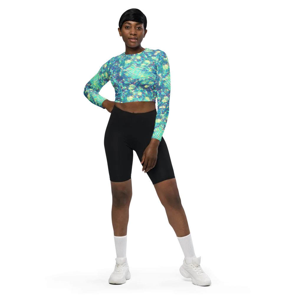 Neon Cartography on Long Sleeve Crop Top — Front