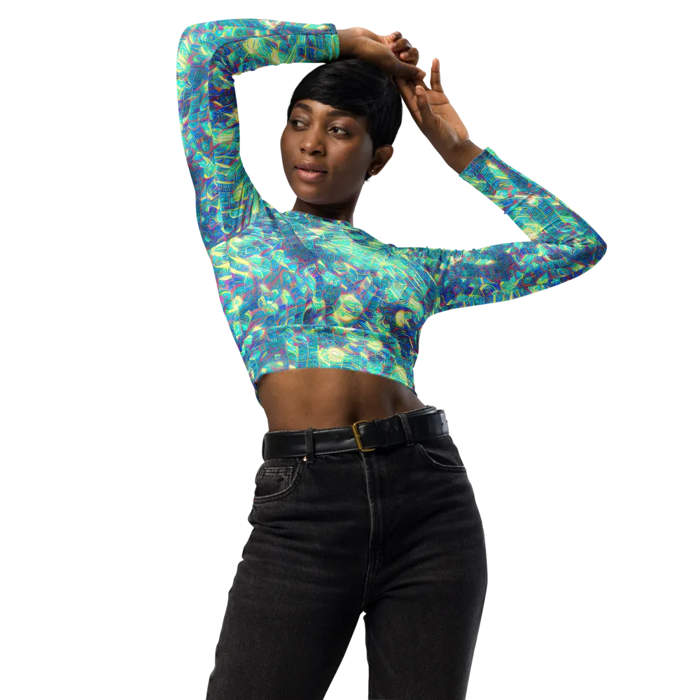 Neon Cartography on Long Sleeve Crop Top — Front