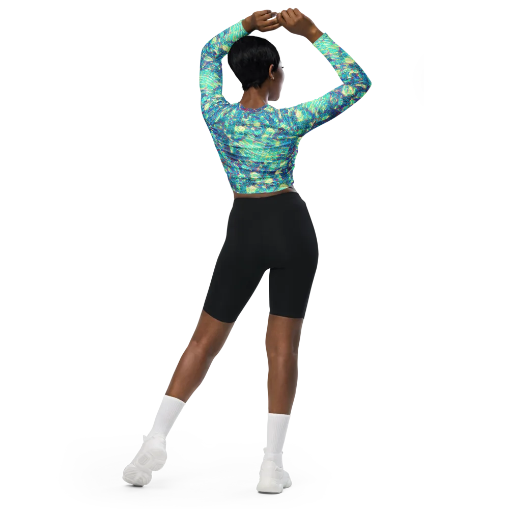 Neon Cartography on Long Sleeve Crop Top — Back
