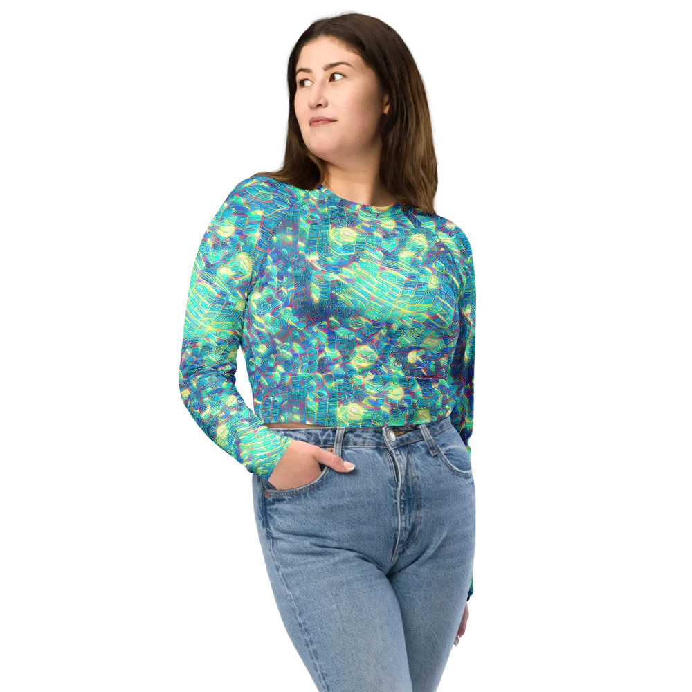 Neon Cartography on Long Sleeve Crop Top — Front
