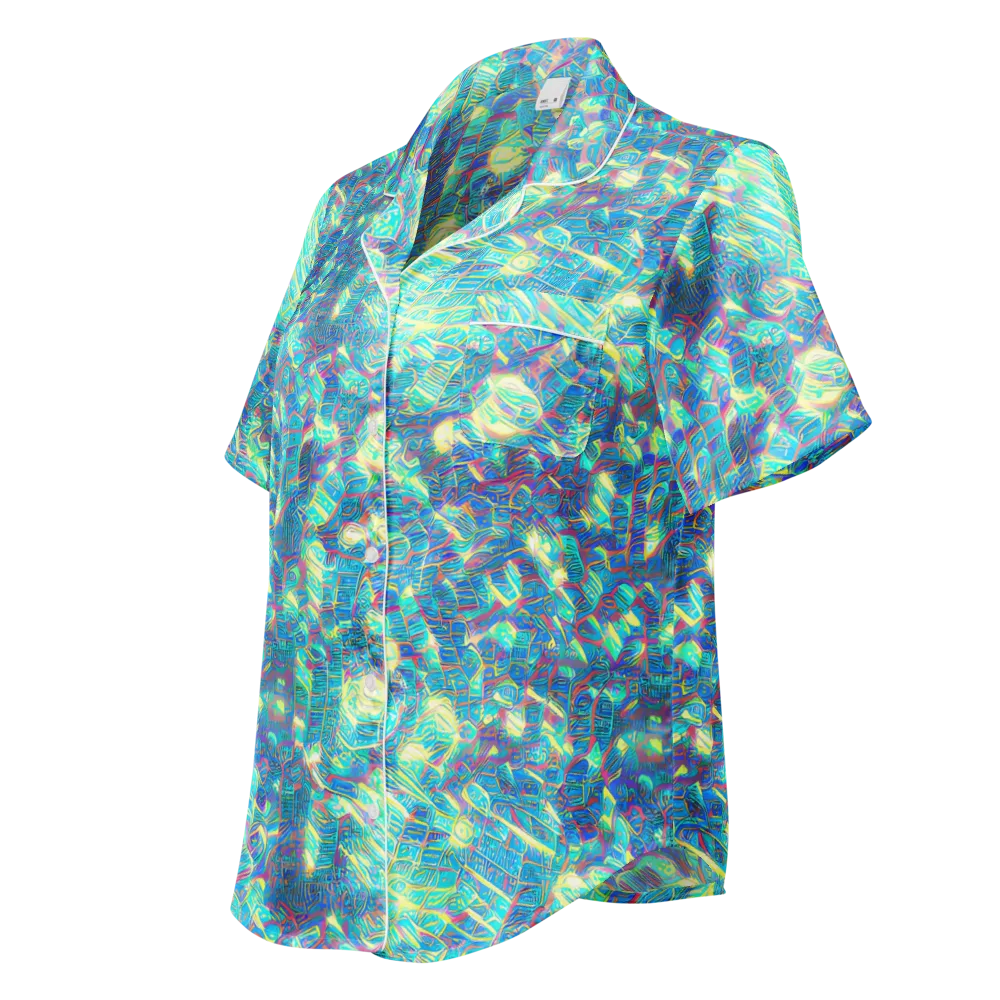 Neon Cartography on Women's Short Sleeve Pajama Top — Left Front
