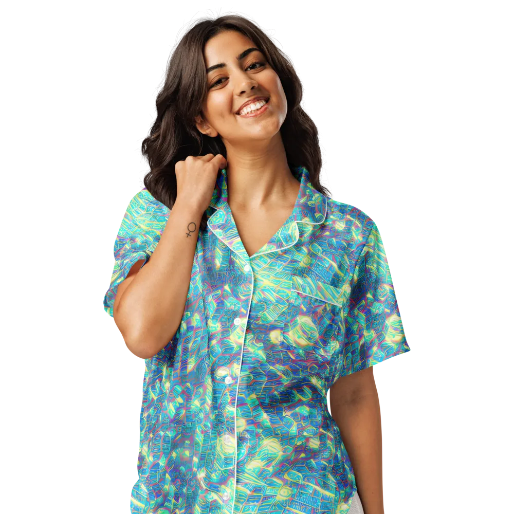 Neon Cartography on Women's Short Sleeve Pajama Top — Front