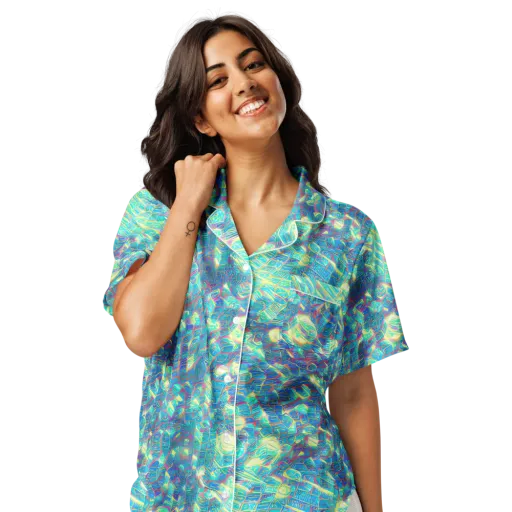 Neon Cartography on a Women's Short Sleeve Pajama Top