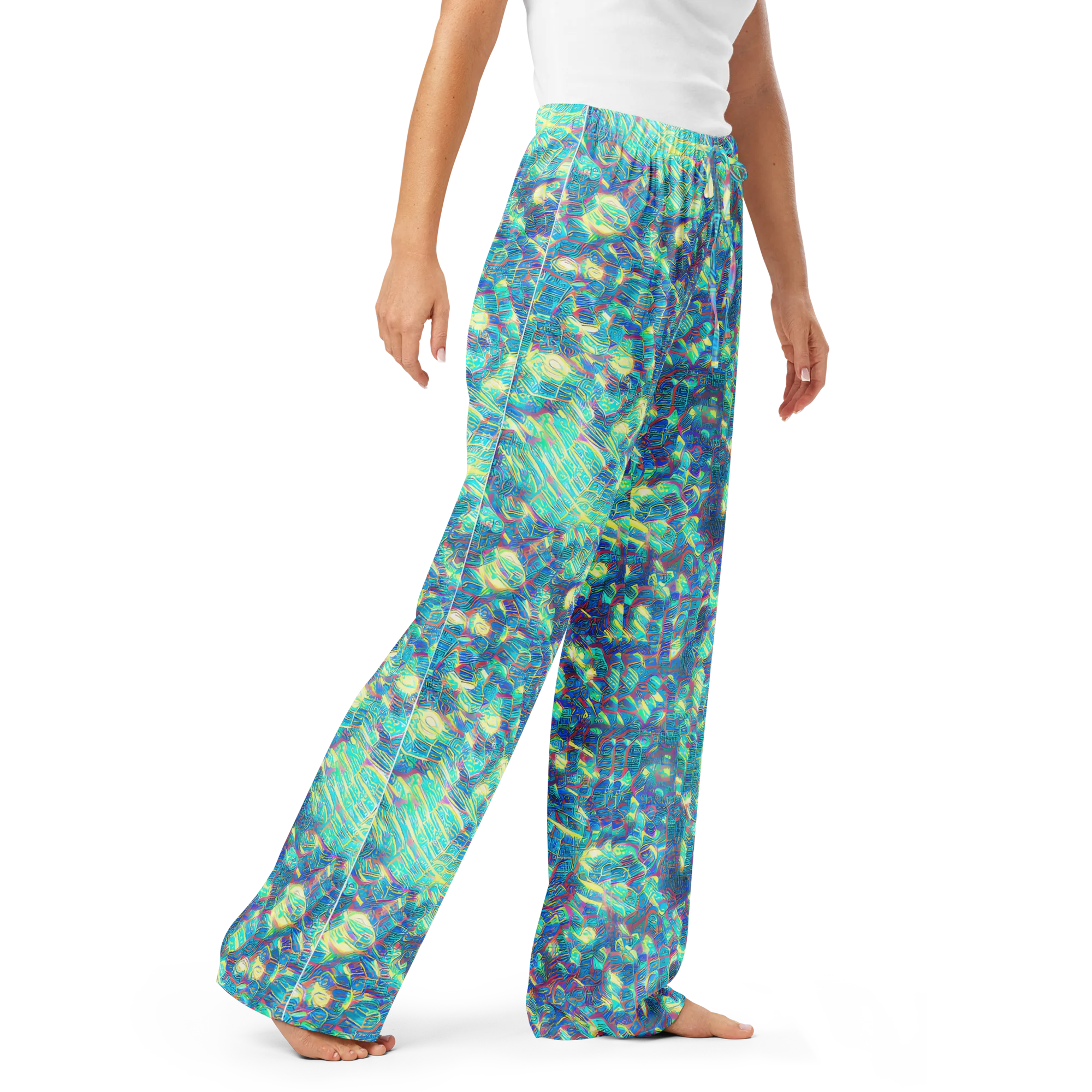 Neon Cartography on Women's Pajama Pants — Right Front