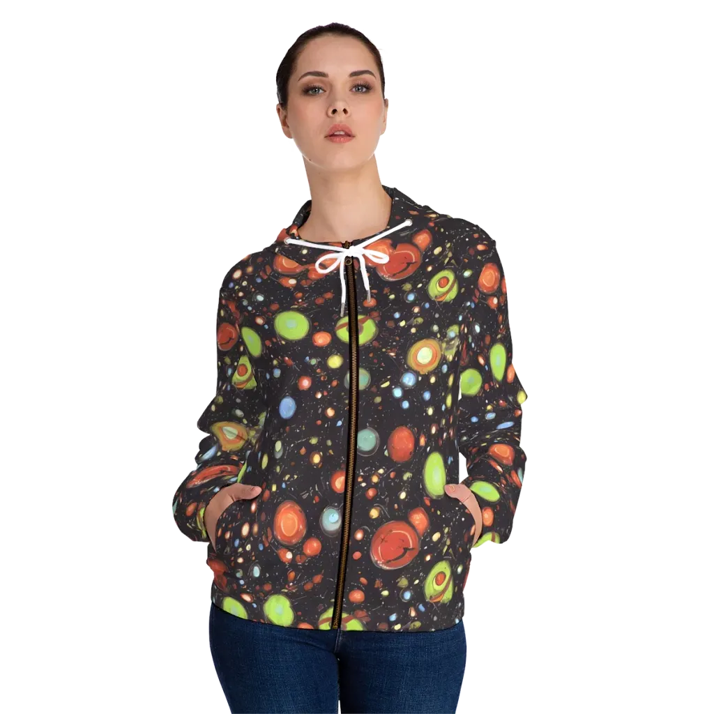 Astral Scatter on Women's Full-Zip Hoodie — Front On Person