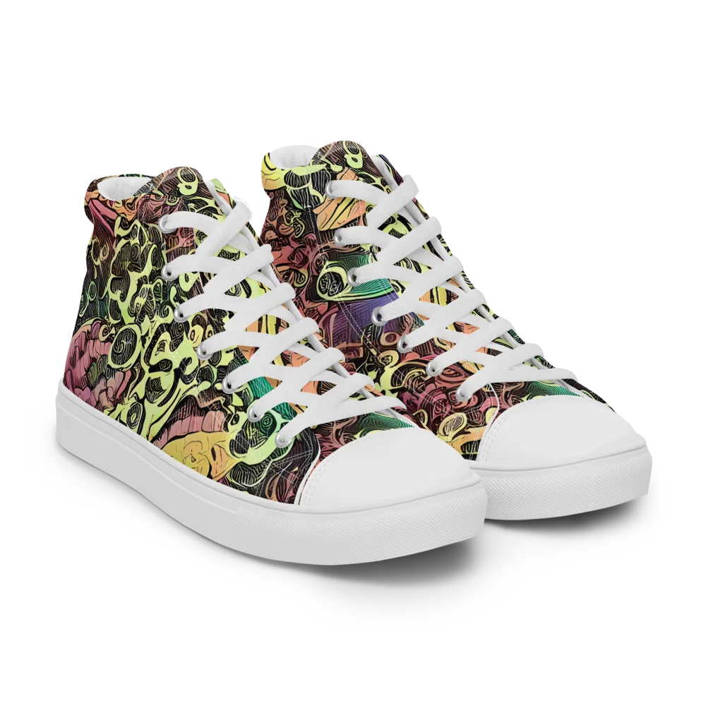 Neon Baroque on Men's High Top Canvas Shoes — Right Front