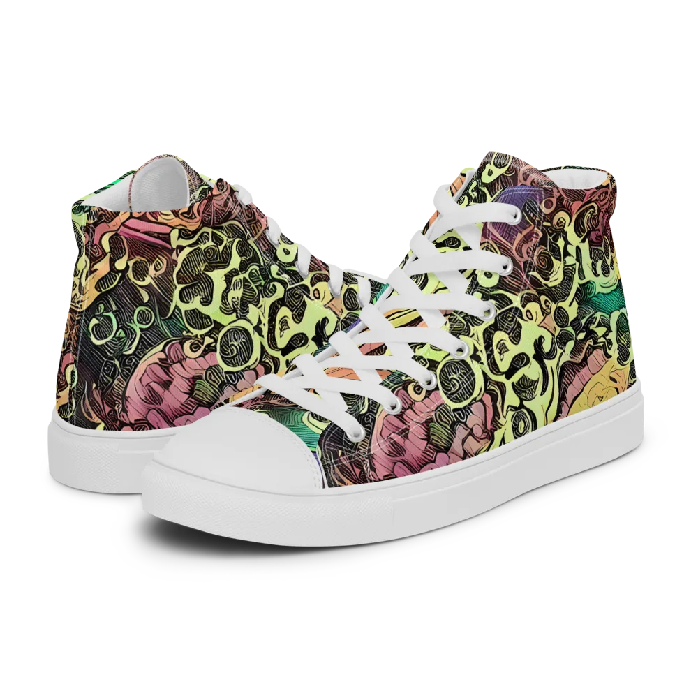 Neon Baroque on Men's High Top Canvas Shoes — Left